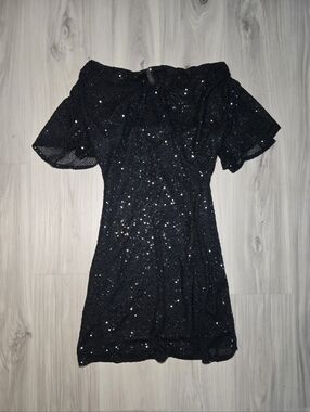 ASTR the Label Laramie Sequin Off-The-Shoulder Mini Dress - Black - S